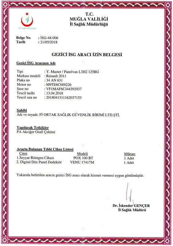 Gezici İSG Aracı İzin Belgesi